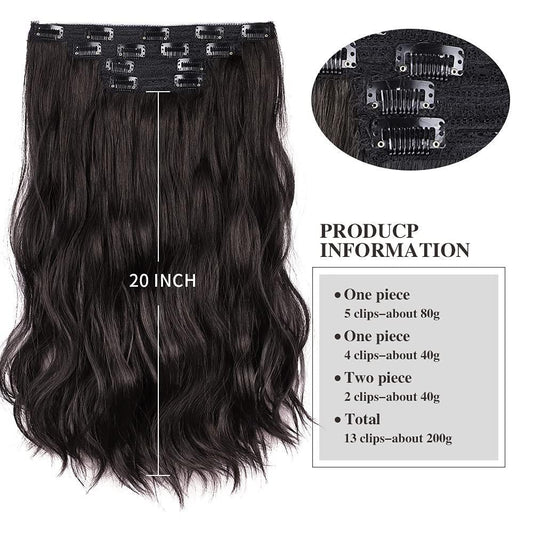 Caughtoo Women Hair Extensions Clip IN Set Synthetic Thick Wavy 20"