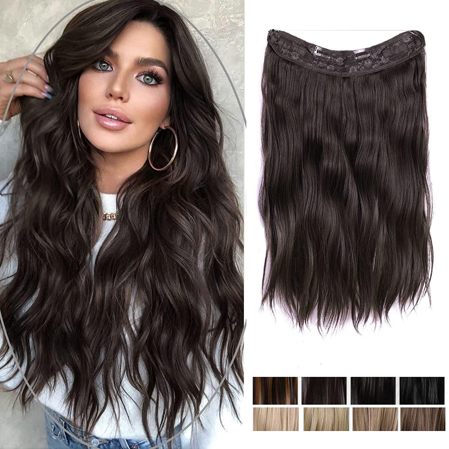 Caugtoo 20 " Invisible Wire Hair Extensions Curly Hair Extensions - Halo Extensions