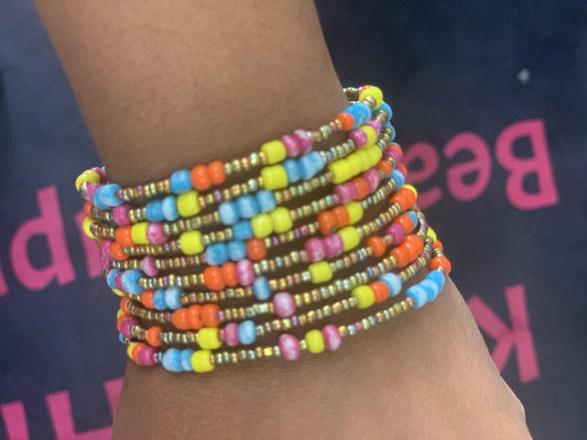 African Women's Beaded Coil Bracelet - Assorted Colors 1 PC