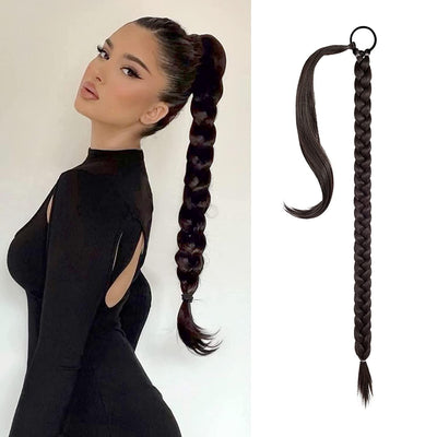Long DIY Braided Ponytail Extension with Hair Tie Straight Wrap Around Hair Extensions