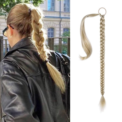 Long DIY Braided Ponytail Extension with Hair Tie Straight Wrap Around Hair Extensions