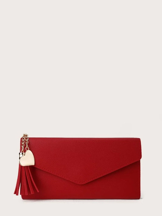 Tassel & Heart Charm Envelope Purse