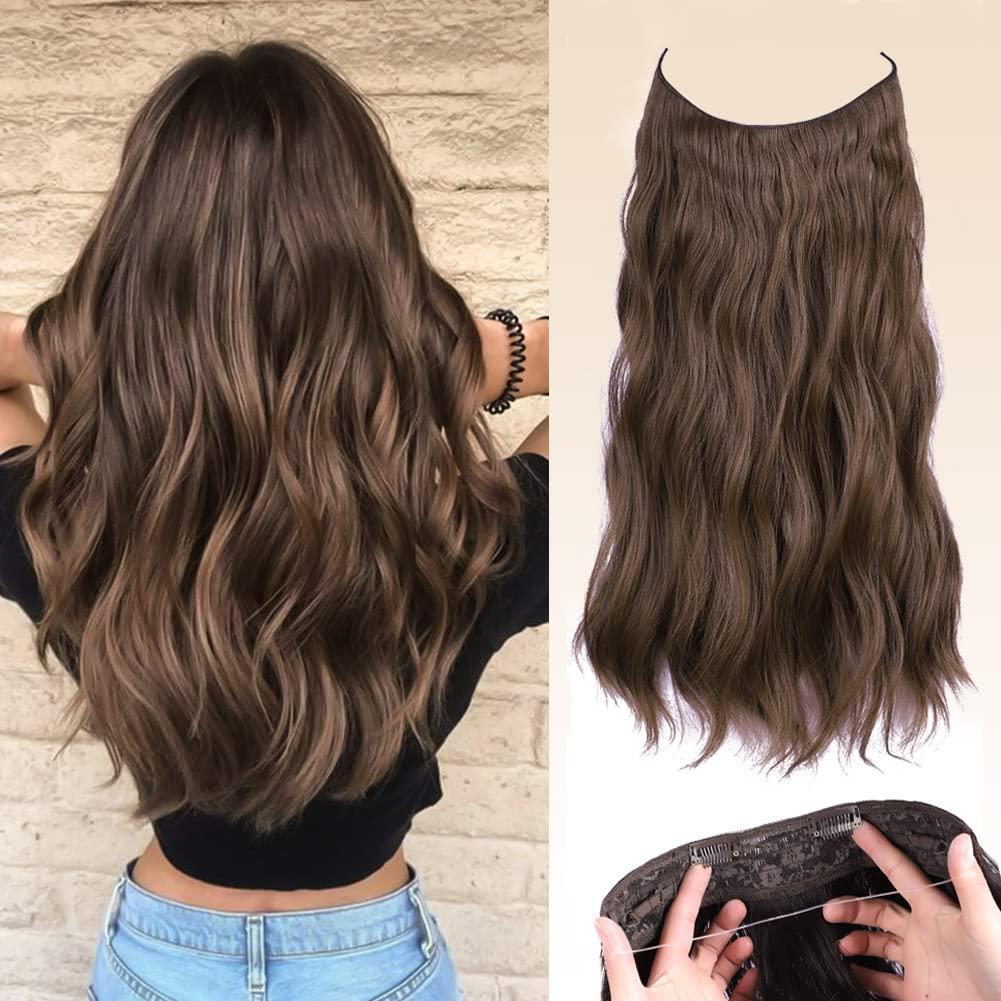 Caughtoo Invisible Wire Hair Extensions Long Wavy Hair Extensions